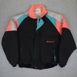 Vintage Swingster Snap On Jacket Adult Large Black Colorblock Puffer Quilt Lined